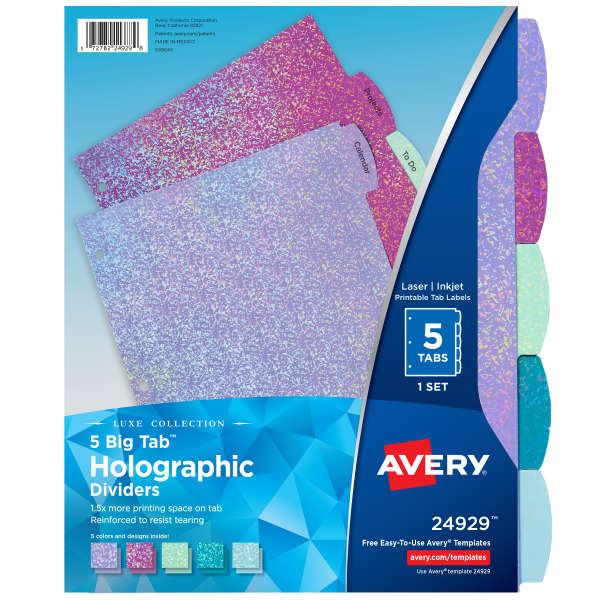 Holographic Fashion Dividers, Confetti, 5-Tab